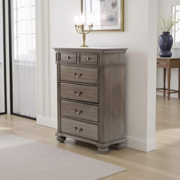 Traditional Tall Chest Weathered Finish Bun Feet Mixed Brass Hardware