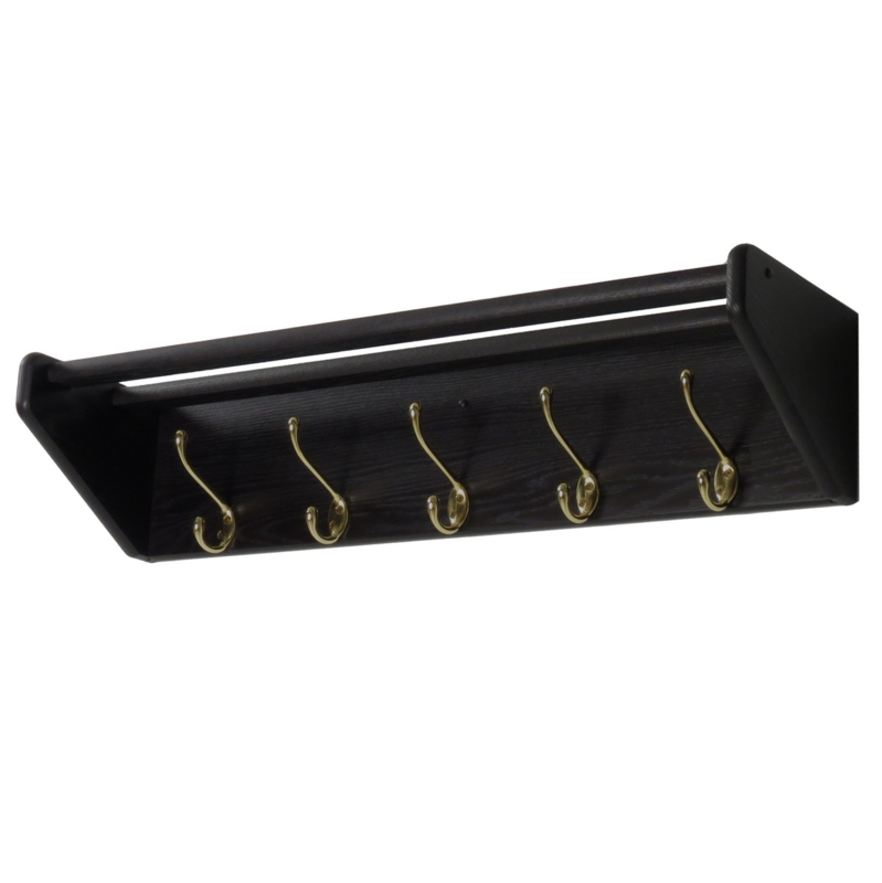 Traditional Wall Mounted Coat Rack, Dark Finish with Brass Hardware