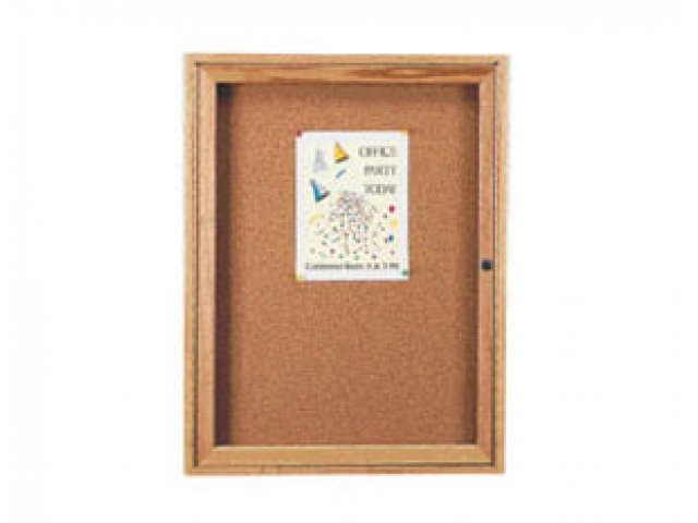 Traditional Wood Toned Enclosed Bulletin Board with Locking Glass Door