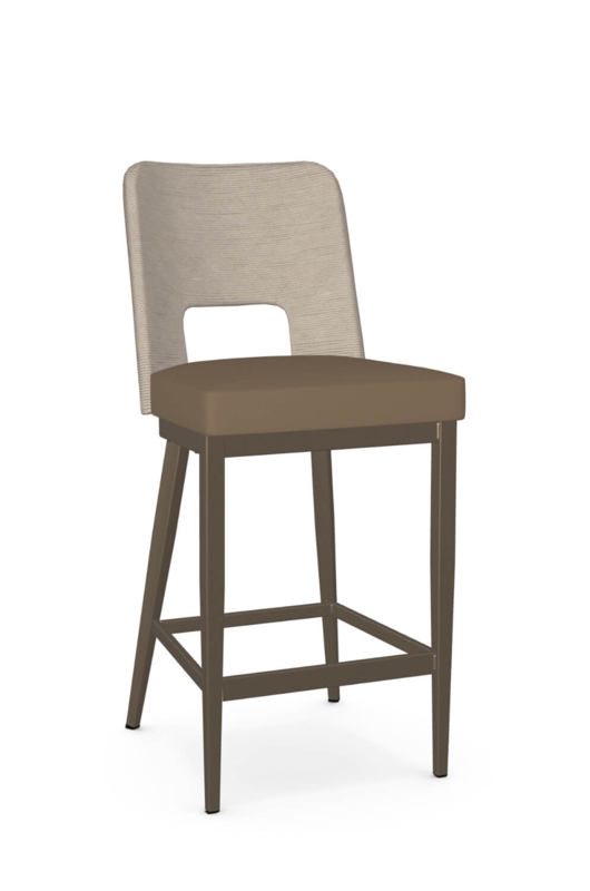Transitional Bar Stool: Woven Seagrass-Like Back, Rectangular Cutout