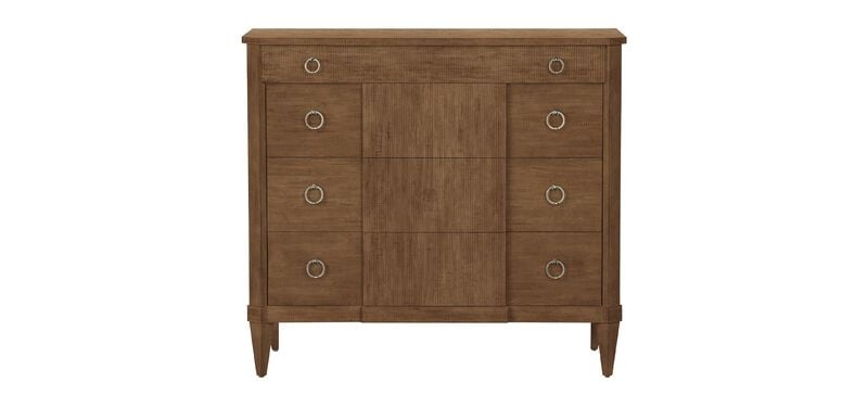 Transitional Bedroom Storage Chest with Circular Ring Pulls