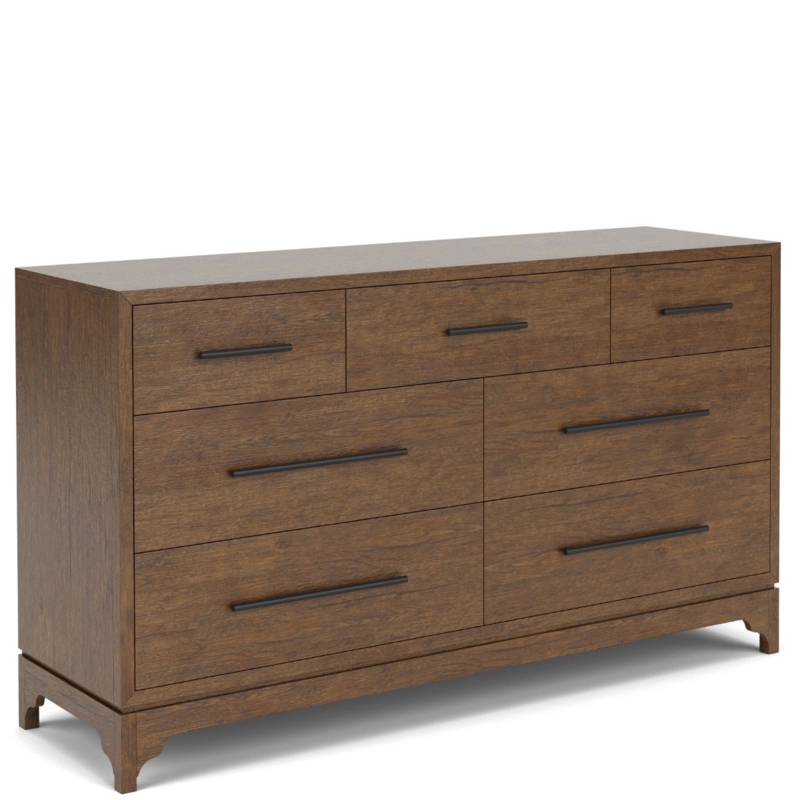 Transitional Brown Wood Dresser Matte Finish Seven-Drawers Arched Base