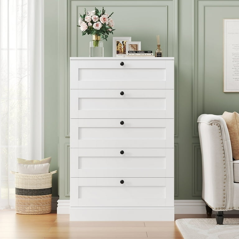 Transitional Chest of Drawers, Black Knobs, Recessed Panels