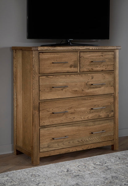 Transitional Chest Of Drawers Five Drawers Slim Metal Pulls