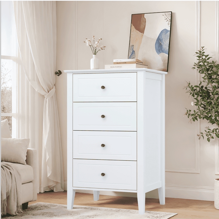 Transitional Chest of Drawers, Recessed Panels, Tall Tapered Legs
