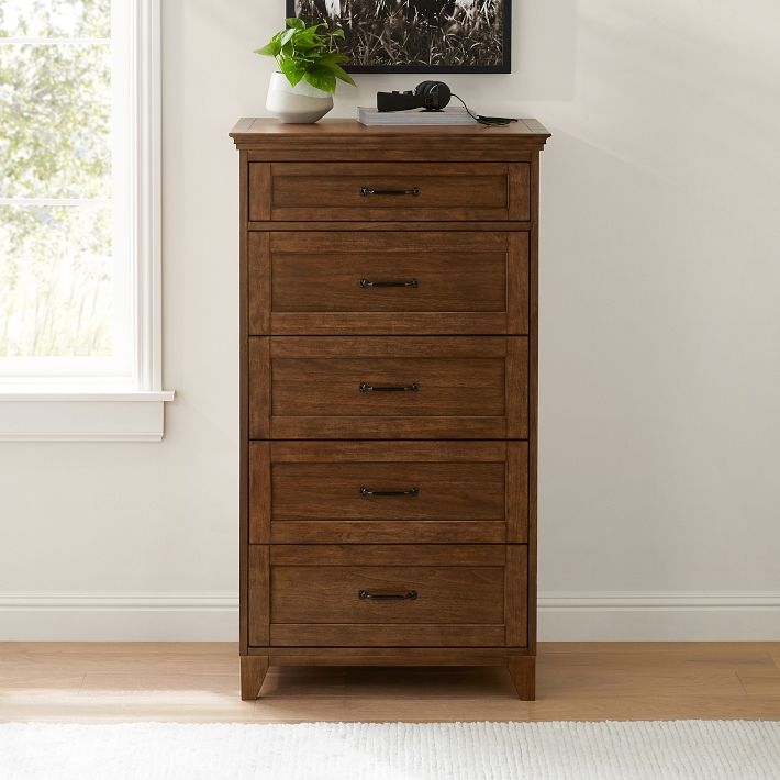 Transitional Chest of Drawers with Framed Drawer Fronts and Brushed Finish