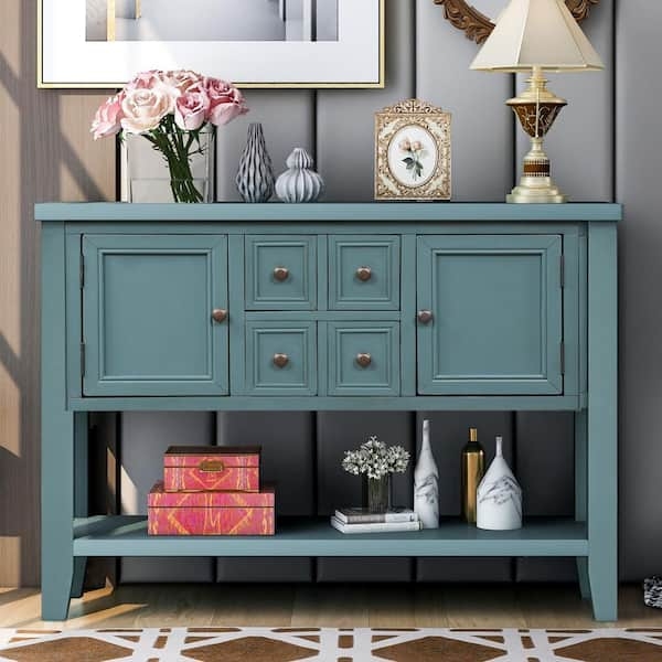 Transitional Console Table with Central Four Drawer Grid