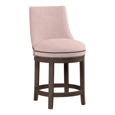Transitional Counter Stool Double Nailhead Trim Blush Pink Swivel Base