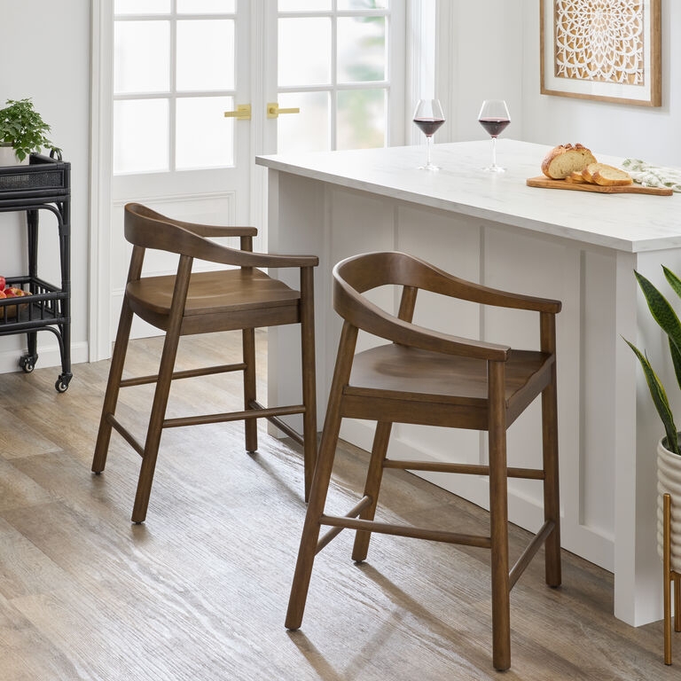 Transitional Counter Stool Umber Brown Wood Integrated Arms