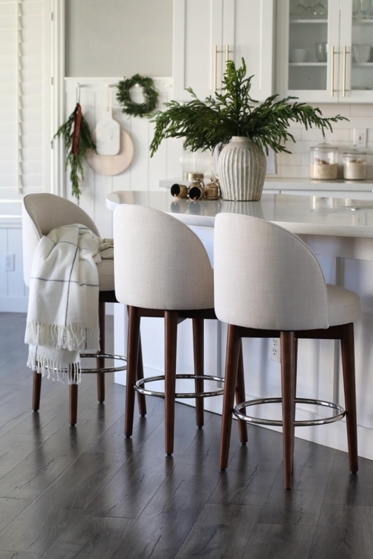 Transitional Counter Stools: Dark Wood Legs, Chrome Footrest Ring