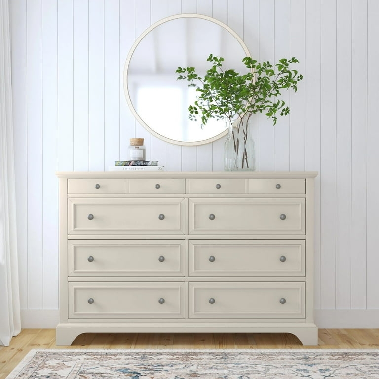 Transitional Double Dresser Styling Off-White Painted Finish Arched Base