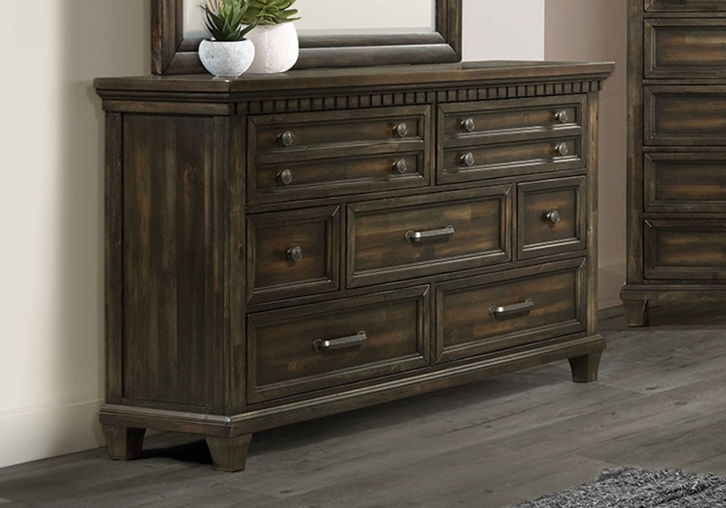 Transitional Dresser With Dentil Molding Dark Finish Mixed Hardware