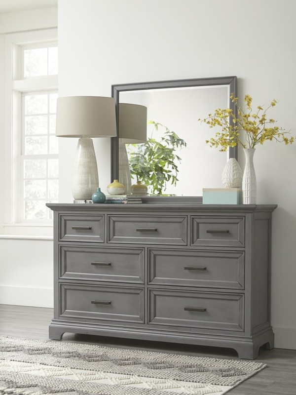 Transitional Heather Gray Dresser with Sleek Bar Pulls and Recessed Panels