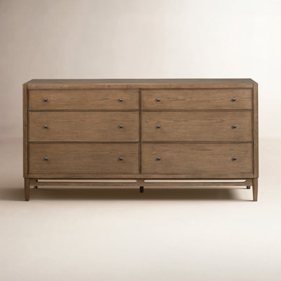 Transitional Six Drawer Wood Dresser with Tapered Legs