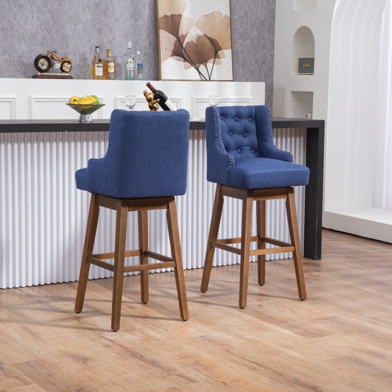 Transitional Swivel Bar Stool with Button Tufting and Nailhead Trim