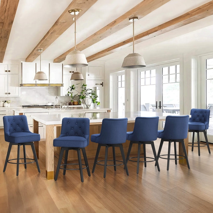 Transitional Swivel Counter Stool with Tufted Back and Wood Legs