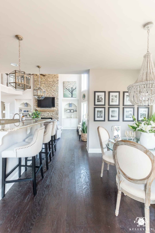 Transitional Upholstered Bar Stools: Nailhead Trim and Dark Legs