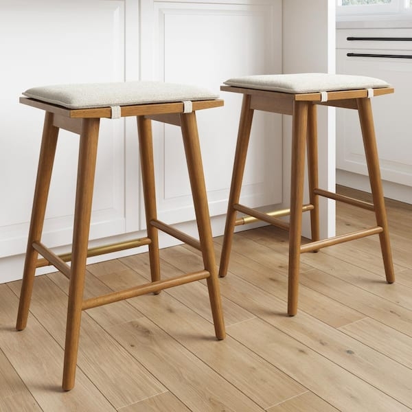 Transitional Wood Bar Stool with Strap Detail