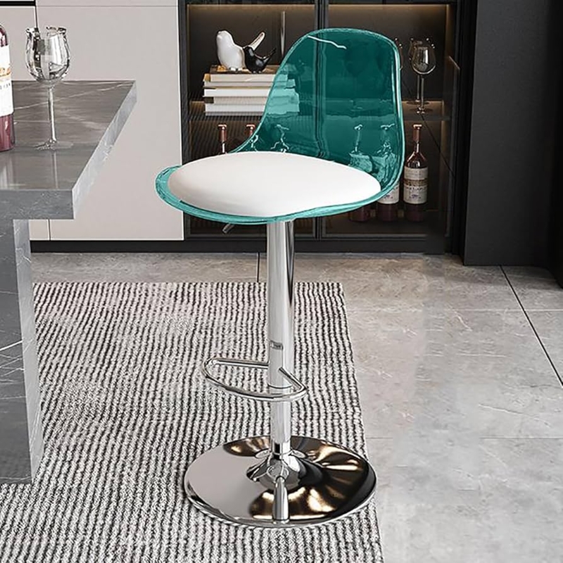 Translucent Teal Shell Bar Stool with Padded Cushion and Swivel