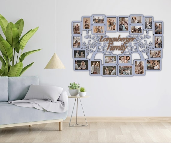 Tree-Shaped Frame, Custom Family Text, Light Blue Finish