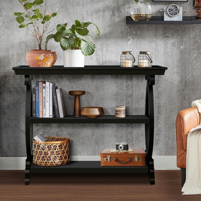 Triple Tier Console Table with Tray Top and Curved Side Frame