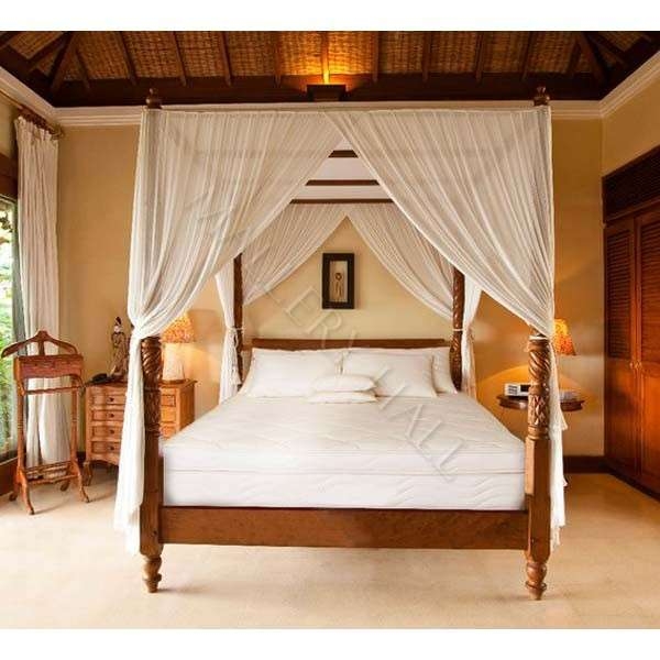Tropical Canopy Bed Turned Mahogany Posts White Fabric Draping