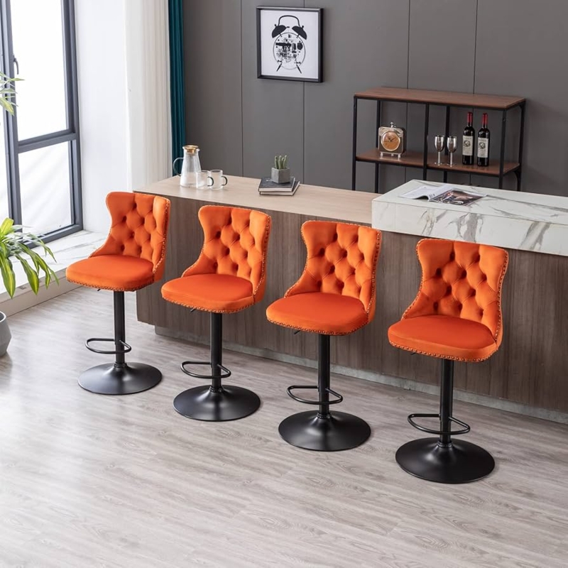 Tufted Wingback Bar Stools Set of 4, Black Pedestal Base