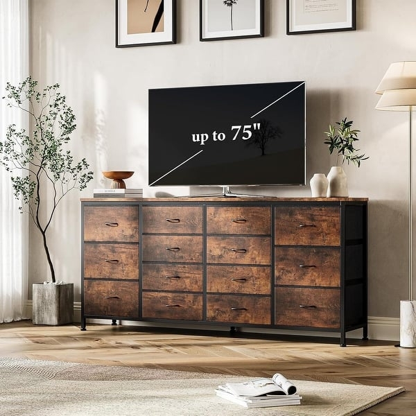 TV Stand, 12-Drawer Industrial Wood Finish, Metal Frame