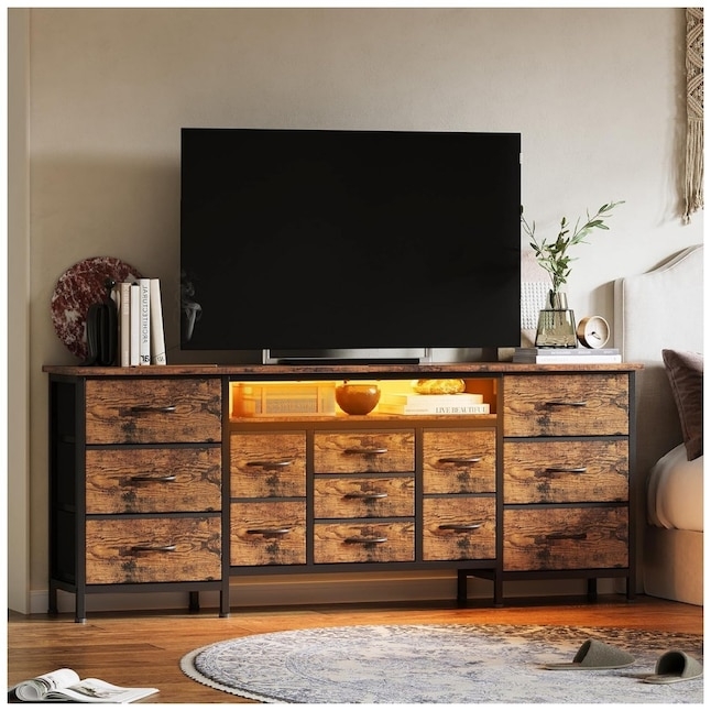 TV Stand, 70-Inch Wide 13-Drawer, Integrated LED Shelf