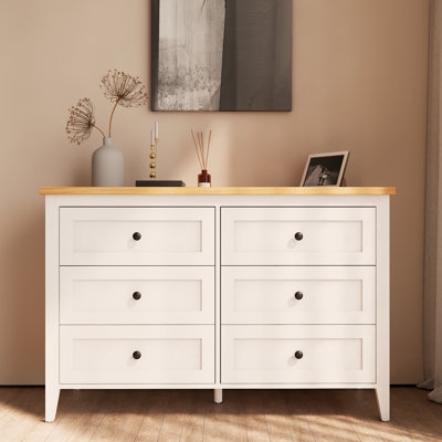 Two Tone Double Dresser White And Wood Recessed Panels