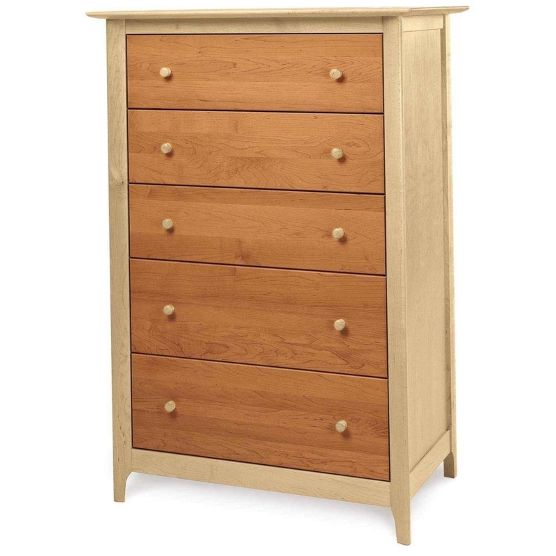 Two-Tone Wood Dresser Design with Wooden Knobs and Tapered Legs