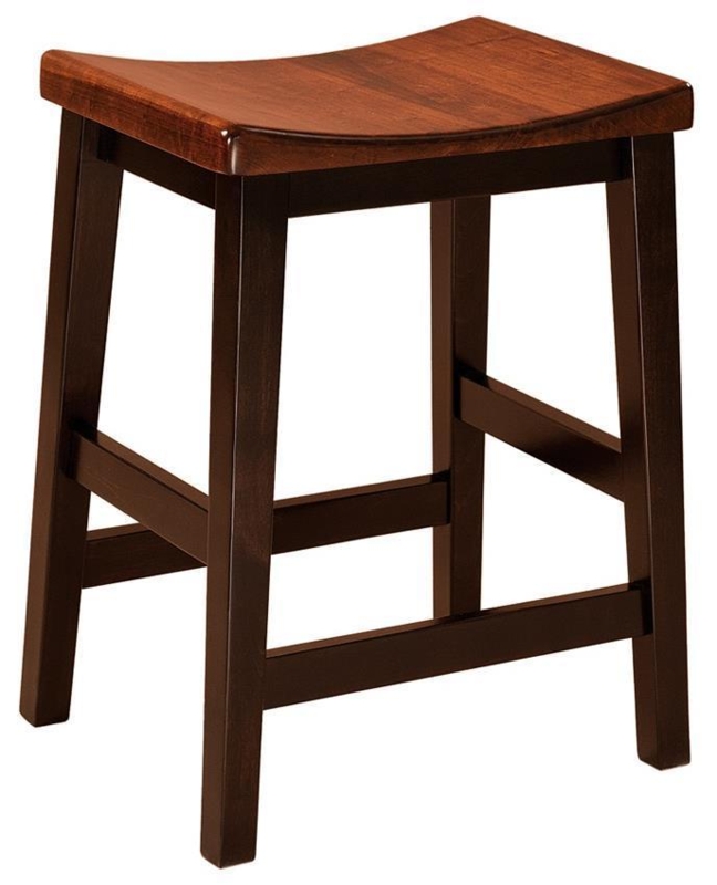 Two-Tone Wooden Bar Stool with Contoured Saddle Seat