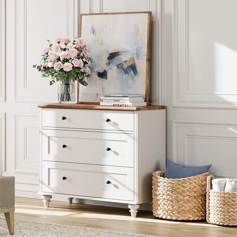 Two-Toned Dresser With Bun Feet and Framed Panels