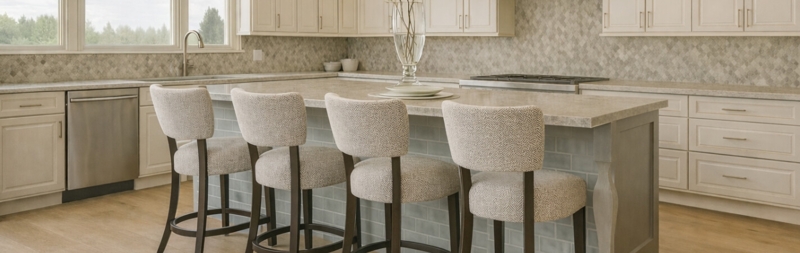 Upholstered Bar Stools with Curved Backs Dark Legs Transitional