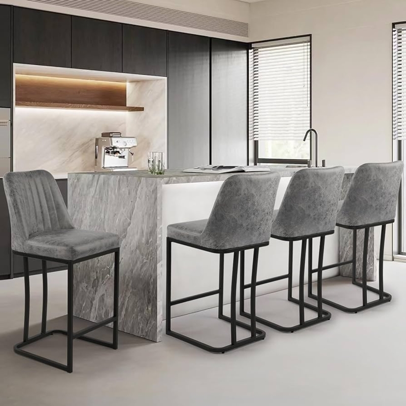 Upholstered Bar Stools with Industrial Sled Base Design