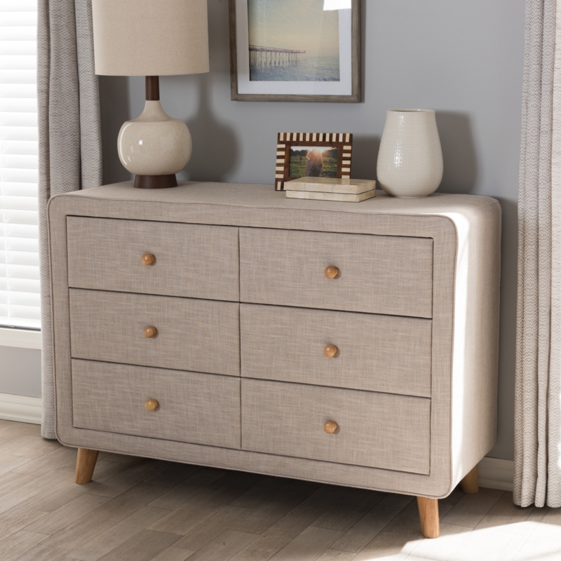 Upholstered Dresser with Linen Fabric and Rounded Silhouette