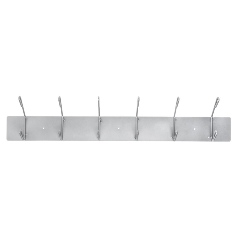 Utilitarian Wall Mounted Coat Rack, Six Dual-Tier Hooks, Elongated Plate