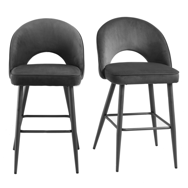 Velvet Counter Stools with Cutout Back and Piped Edges