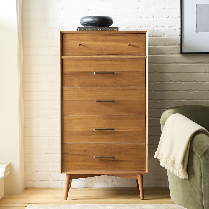 Vertical Dresser with Mixed Hardware and Tapered Legs Mid Century