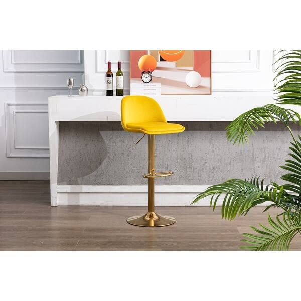 Vibrant Yellow Bar Stool Gold Base Adjustable Height Glam Style
