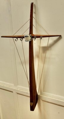 Vintage 1960s Coat Rack, Sailboat Silhouette with Rigging Detail
