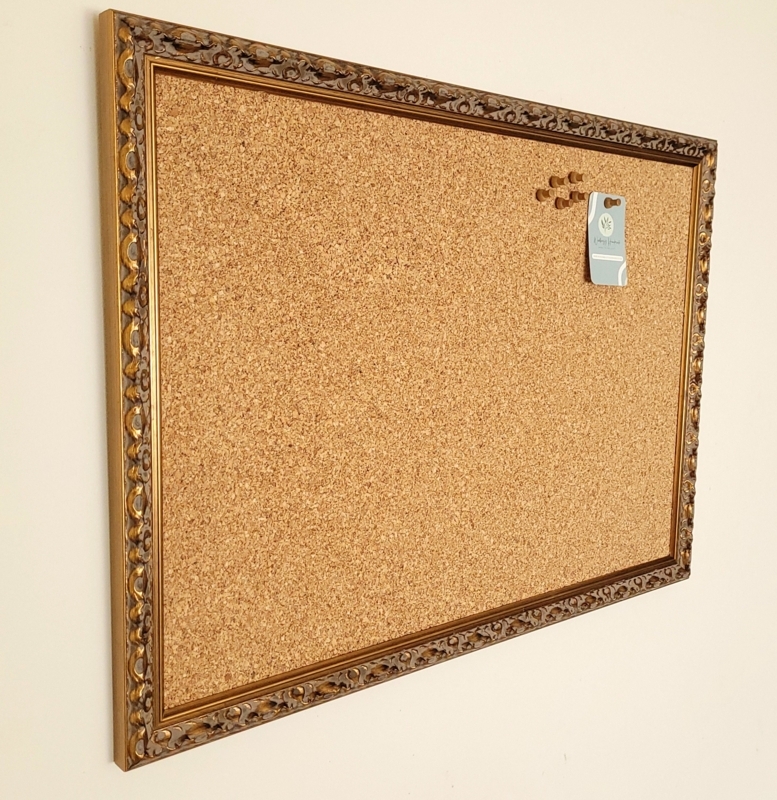 Vintage Ornate Gold Frame Cork Board with Decorative Molding