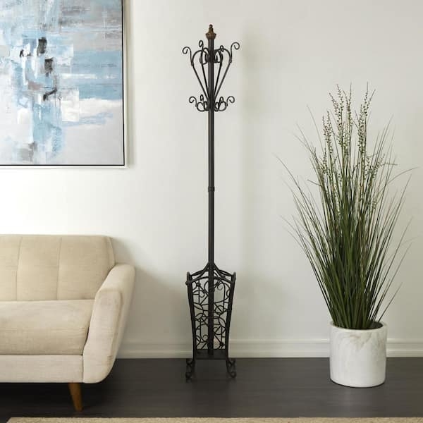 Vintage Style Coat Rack Scrollwork Hooks Umbrella Base