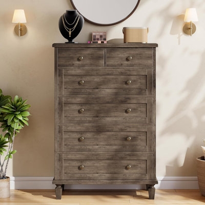 Vintage Tall Dresser featuring Weathered Grey Finish and Tapered Legs