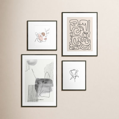 Wall Art Set Asymmetrical Layout Line Drawing Black Frame Gallery