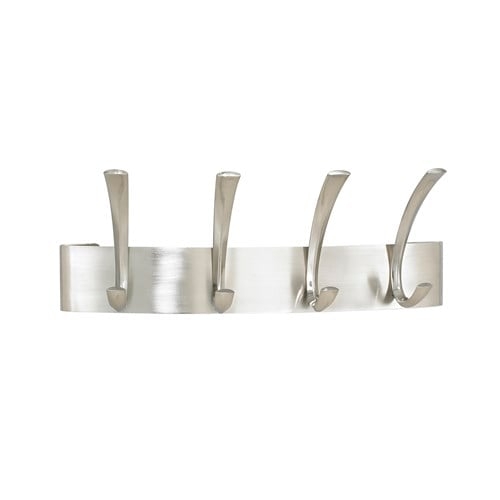 Wall Coat Rack Silver Brushed Metal Finish Curved Hooks Sleek