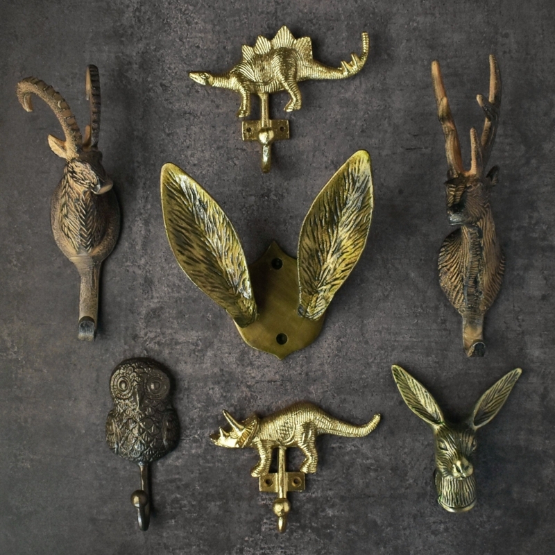 Wall Hook Antique Brass Finish Animal Motif Dinosaur Shape Vintage
