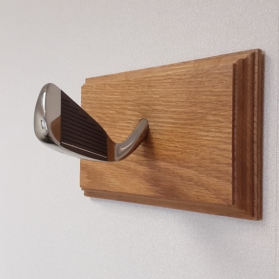 Wall Hook Golf Club Head on Stepped Wood Plaque Novelty