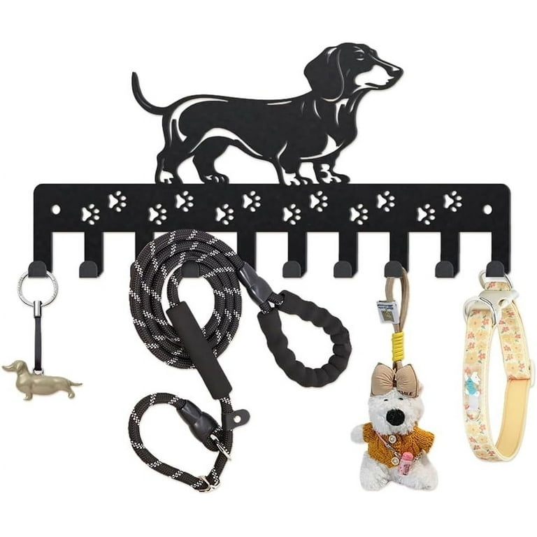Wall Hook Rack Black Metal Dachshund Silhouette Paw Print Cutouts