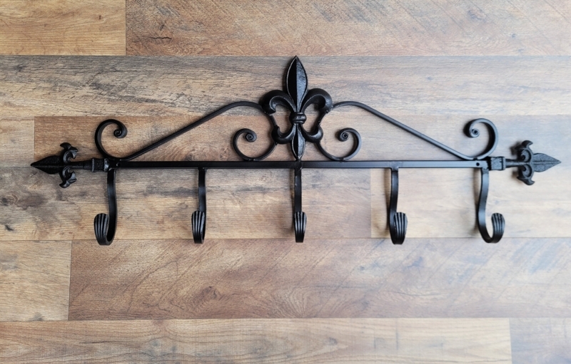 Wall Hook Rack Matte Black Five Hook Capacity Scrollwork Crest